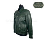Men Forest Green Leather Trucker Jacket | Urban Leather Wear