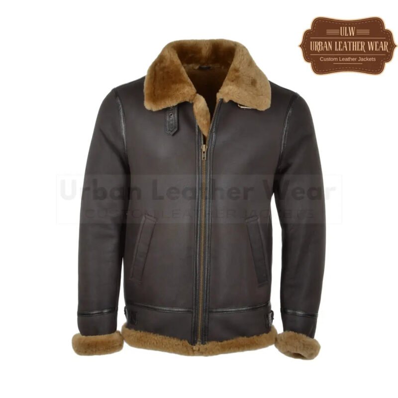 Men Hand Buffed Pilot Shearling Bomber Jacket | Urban Leather Wear