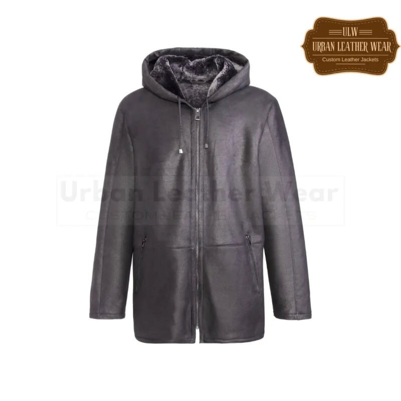 Men Hooded Shearling Coat | Urban Leather Wear