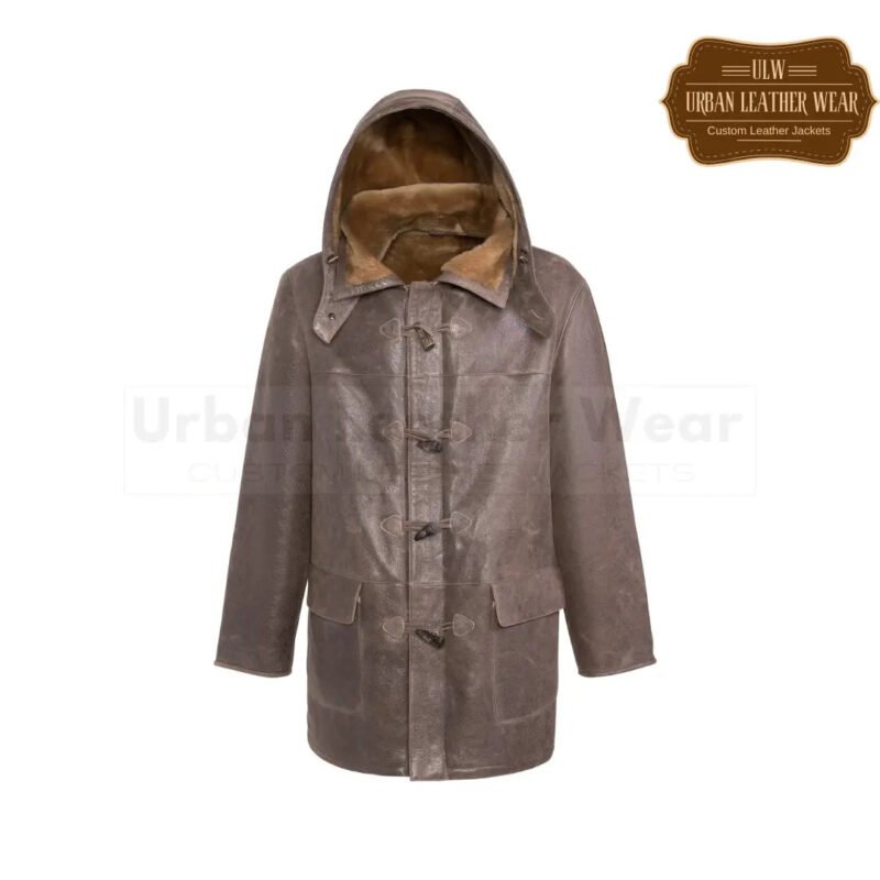 Men Hooded Shearling Duffle Coat camel | Urban Leather Wear