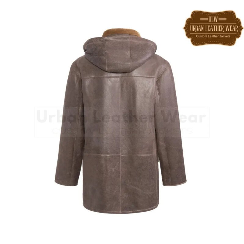 Men Hooded Shearling Duffle Coat camel | Urban Leather Wear