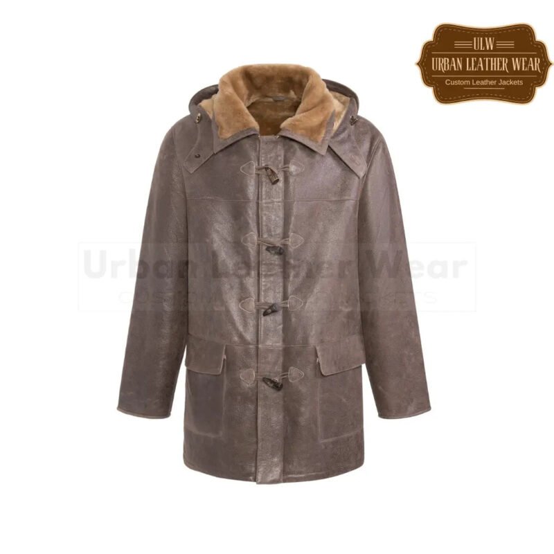Men Hooded Shearling Duffle Coat camel | Urban Leather Wear