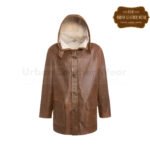 Men Hooded Shearling Duffle Coat cognac | Urban Leather Wear