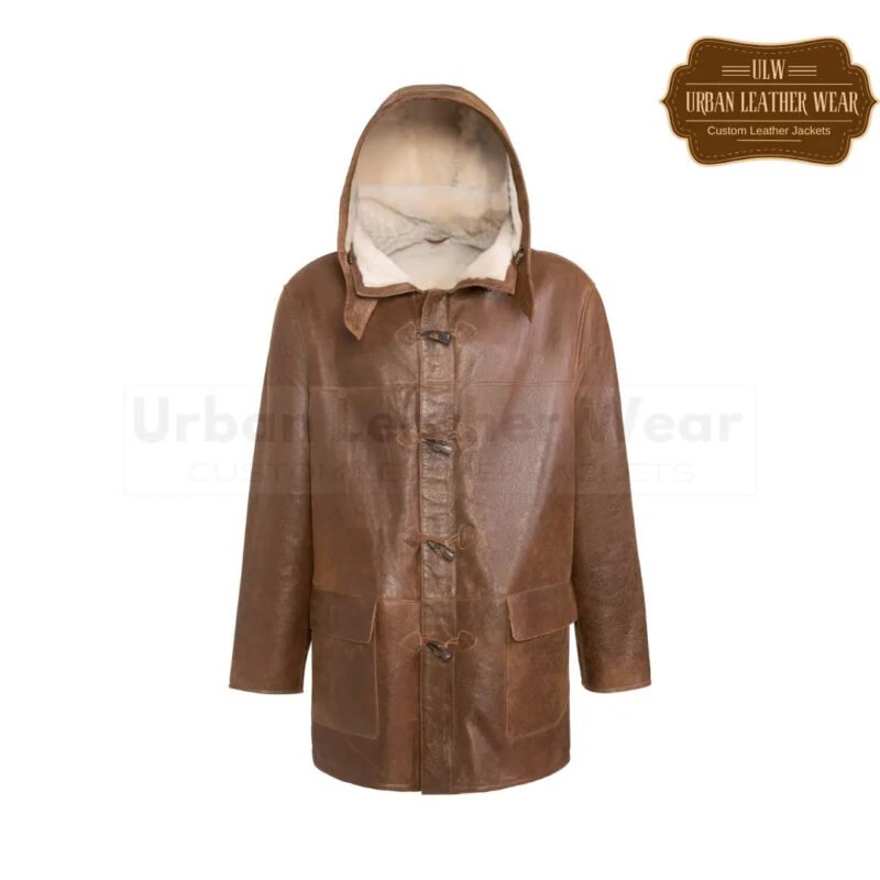 Men Hooded Shearling Duffle Coat cognac | Urban Leather Wear