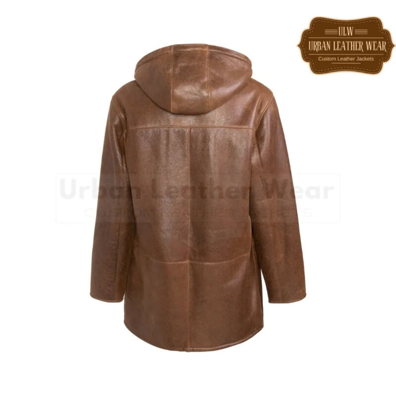 Men Hooded Shearling Duffle Coat cognac | Urban Leather Wear