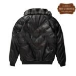 Men Leather Chinchilla Collar V Bomber Jacket (Black) | Urban Leather Wear