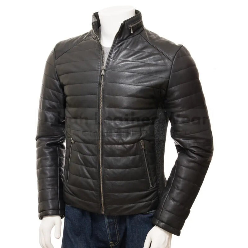 Men Leather Puffer Jacket in black | Urban Leather Wear