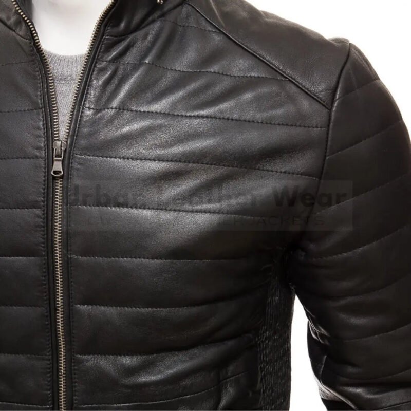 Men Leather Puffer Jacket in black | Urban Leather Wear