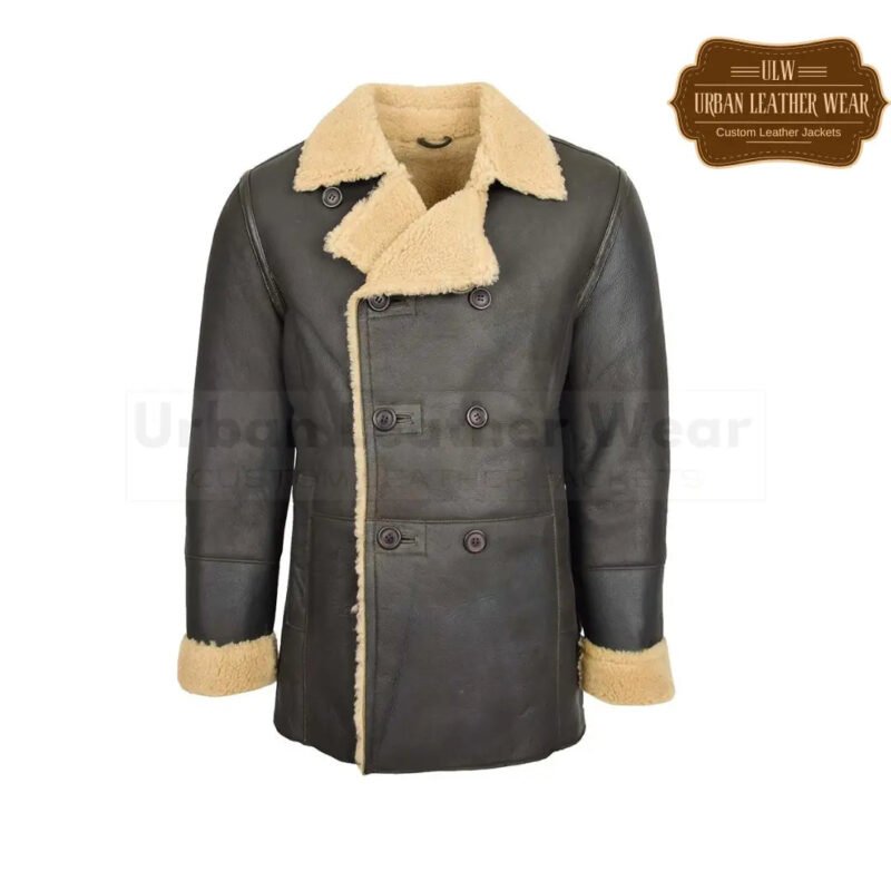 Men Leather Trench Shearling Brown Vintage Long Coat | Urban Leather Wear
