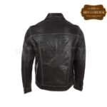 Men Leather Trucker Jacket Black White Stitches | Urban Leather Wear