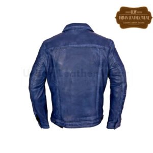 Men Leather Trucker Jacket Denim Retro Style Vintage Blue | Urban Leather Wear