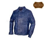 Men Leather Trucker Jacket Denim Retro Style Vintage Blue | Urban Leather Wear