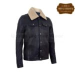 Men Leather Trucker Jacket Denim Style Black Fur Collar | Urban Leather Wear