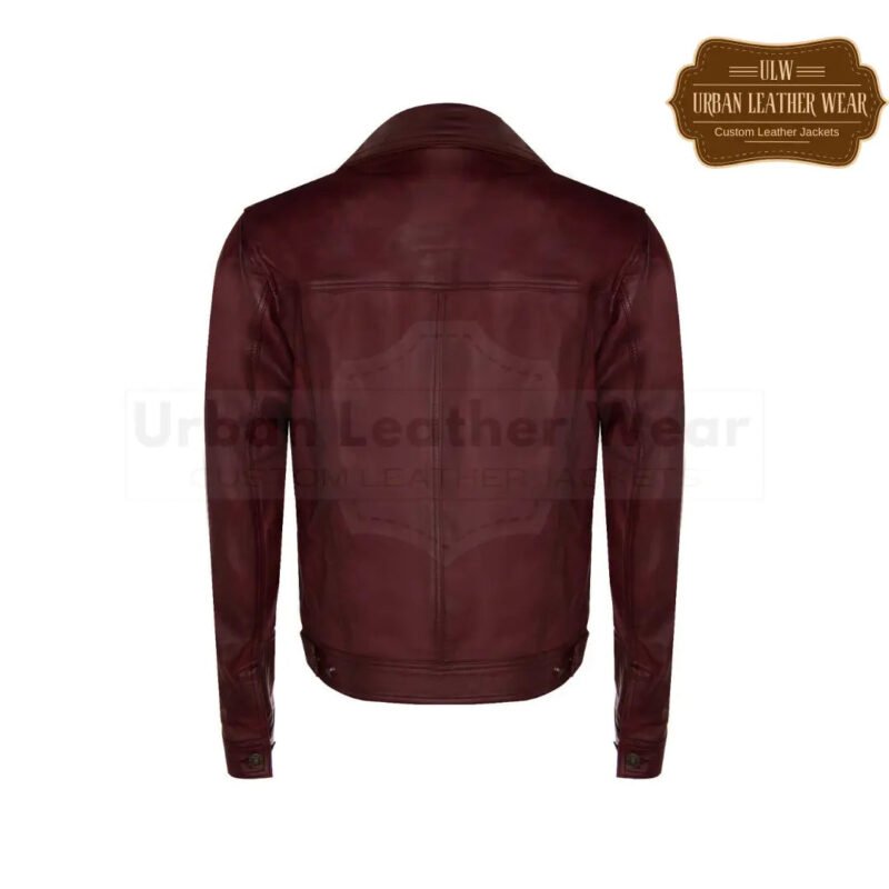 Men Leather Trucker Jacket Denim retro style Burgundy | Urban Leather Wear