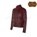 Men Leather Trucker Jacket Denim retro style Burgundy | Urban Leather Wear