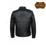 Men Leather Trucker Jacket Denim style Black With White Seems | Urban Leather Wear