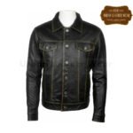 Men Leather Trucker Jacket Denim style Black waxed | Urban Leather Wear