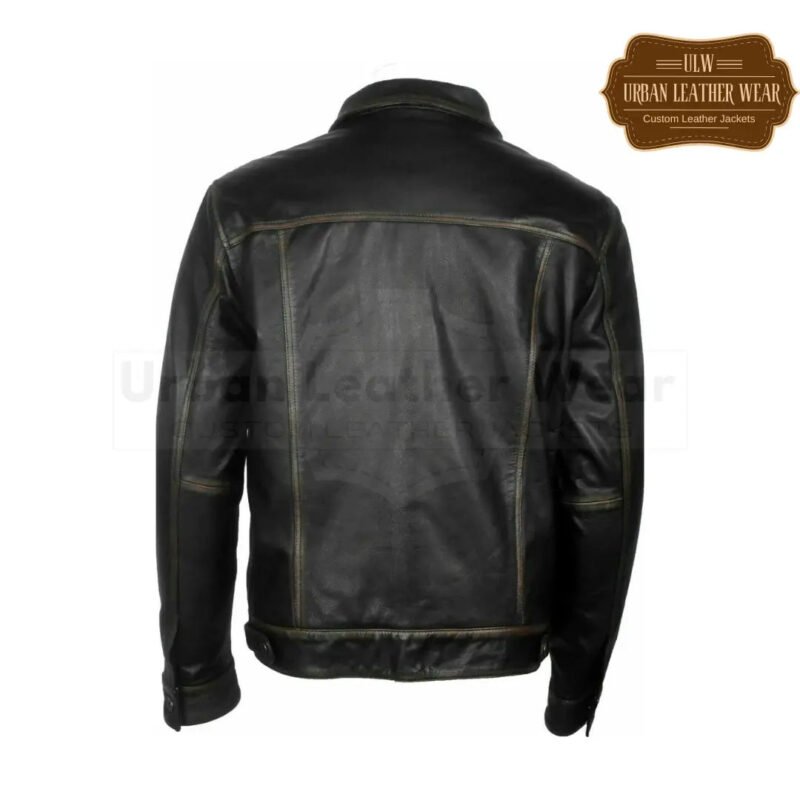 Men Leather Trucker Jacket Denim style Black waxed | Urban Leather Wear