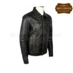 Men Leather Trucker Jacket Denim style Black waxed | Urban Leather Wear