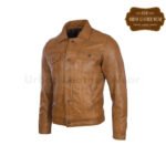 Men Leather Trucker Jacket black tan | Urban Leather Wear