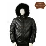 Men Leather V Bomber Jacket With Hood | Urban Leather Wear