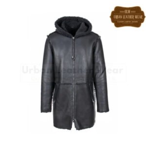 Men Long Coat - Real Leather black Hoodie Jackets
