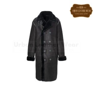 Men Long Double Breasted Shearling Coat black