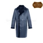Men Long Double Breasted Shearling Coat blue | Urban Leather Wear