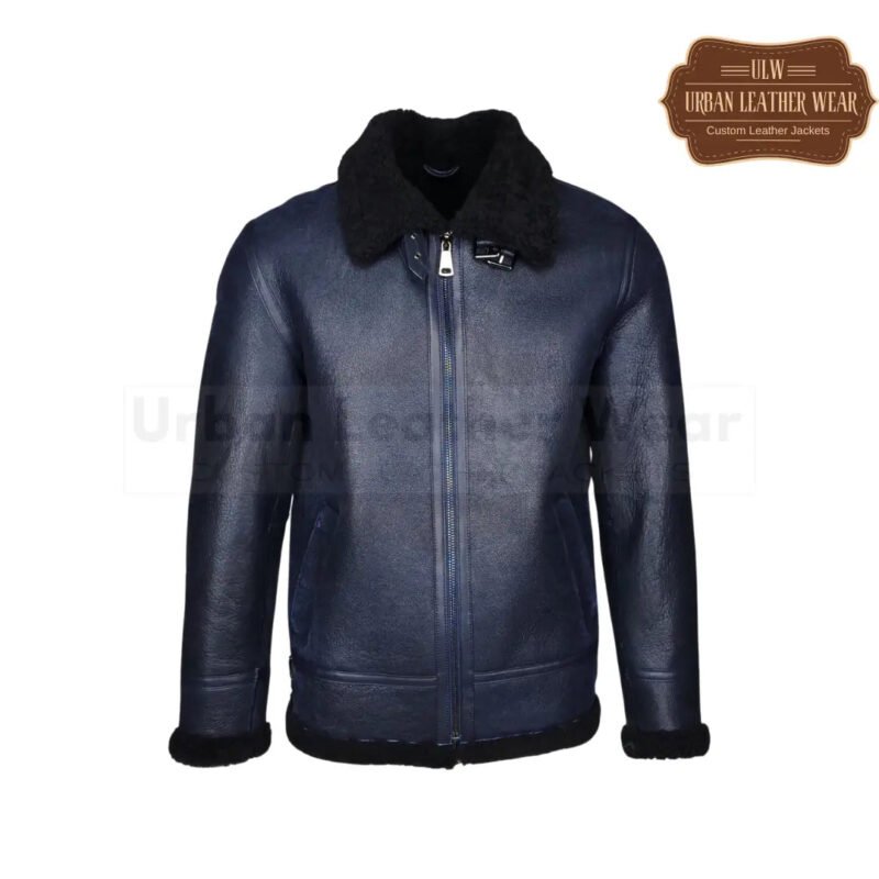 Men Nappa Shearling Leather Jacket Navy | Urban Leather Wear