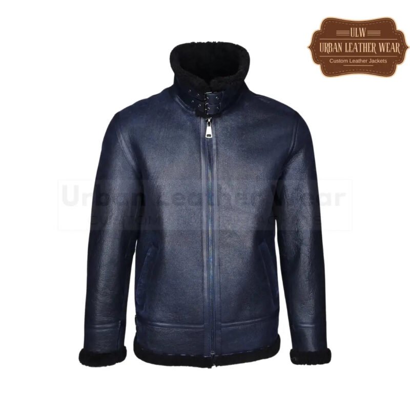 Men Nappa Shearling Leather Jacket Navy | Urban Leather Wear