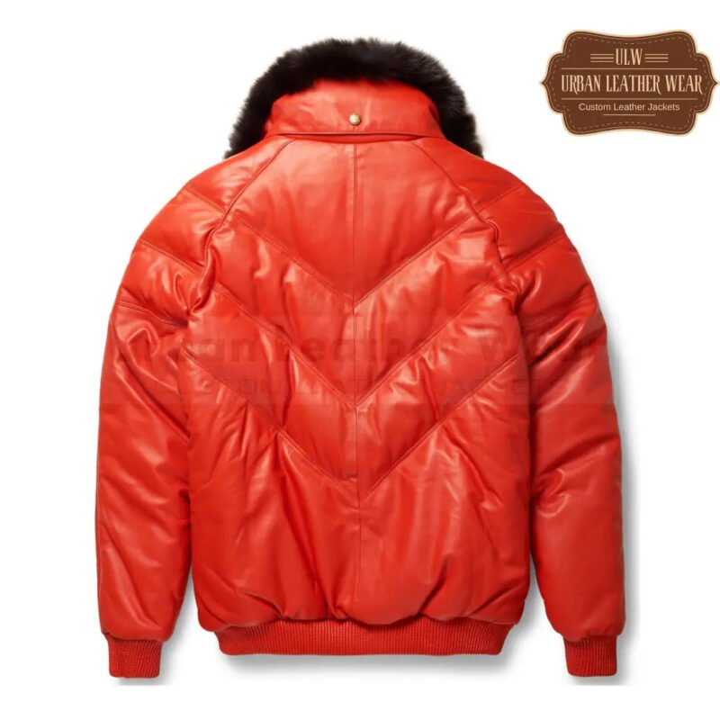 Men Orange Leather V-Bomber Jacket | Urban Leather Wear