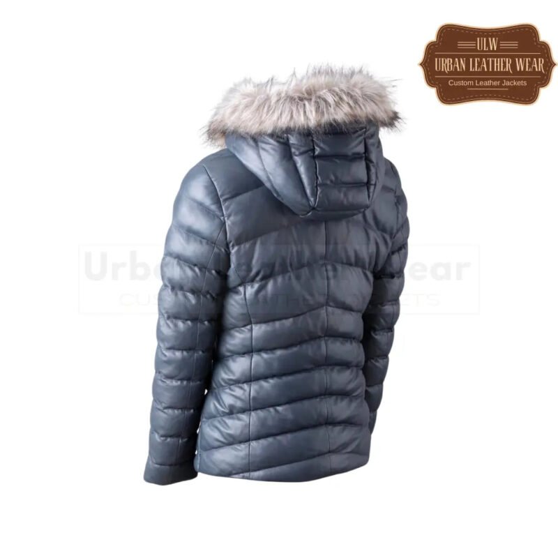 Men Padded Leather Coat in Navy | Urban Leather Wear