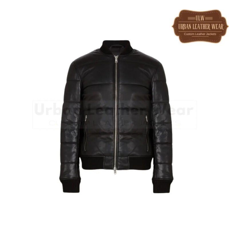 Men Puffer Bomber Jacket Black | Urban Leather Wear