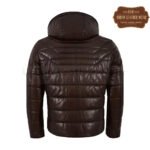 Men Puffer Hooded Lambskin Leather Jacket (Brown) | Urban Leather Wear