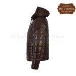Men Puffer Hooded Lambskin Leather Jacket (Brown) | Urban Leather Wear