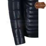 Men Puffer Hooded Leather Jacket Navy Blue | Urban Leather Wear