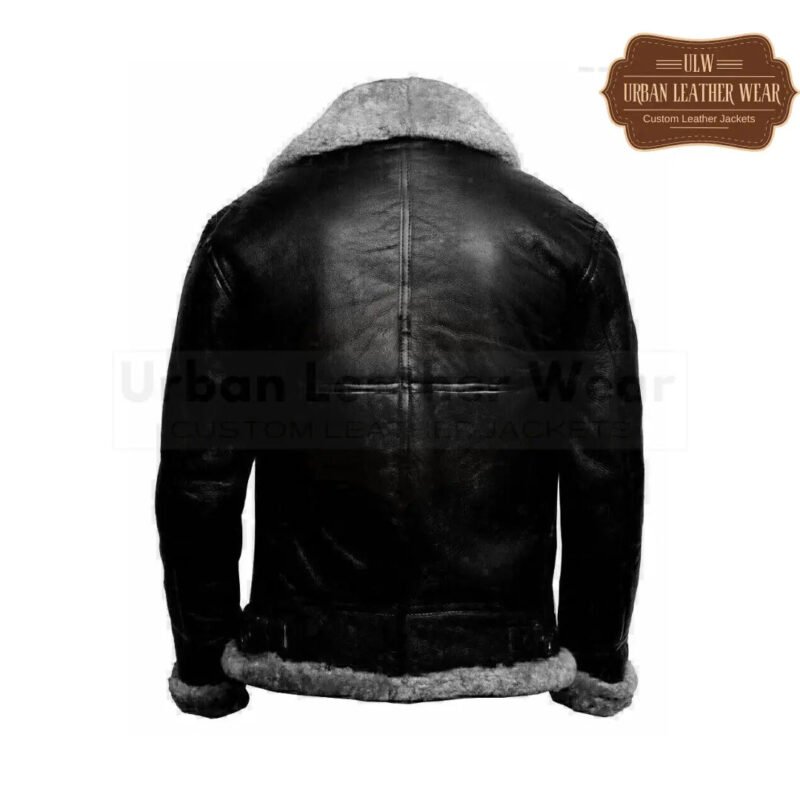 Men RAF B3 Flying Bomber Shearling Leather Jacket (Black Grey) | Urban Leather Wear