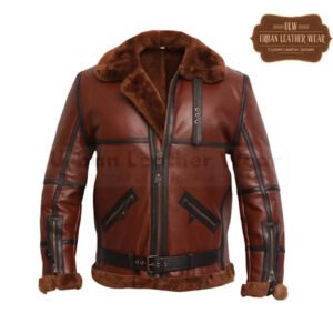 Men RAF B3 Flying Bomber Shearling Leather Jacket (Brown)