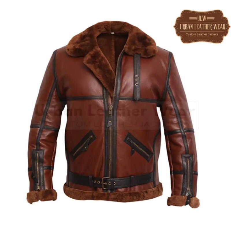 Men RAF B3 Flying Bomber Shearling Leather Jacket (Brown) | Urban Leather Wear