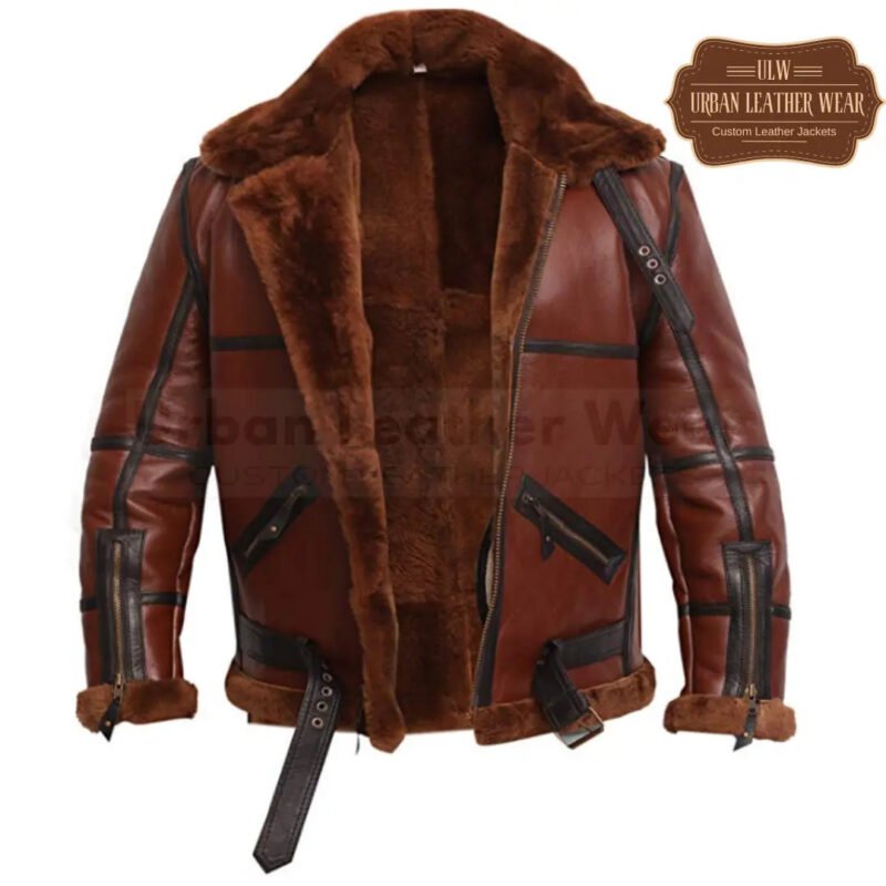 Men RAF B3 Flying Bomber Shearling Leather Jacket (Brown) | Urban Leather Wear