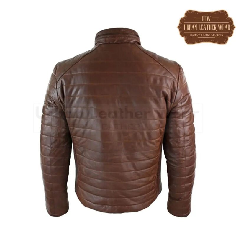 Men Real Leather Quilted Puffer Zipped Jacket Brown | Urban Leather Wear