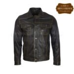 Men Real Leather Trucker Fashion Jacket Black Yellow Stitches | Urban Leather Wear