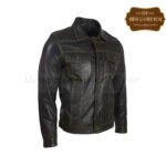 Men Real Leather Trucker Fashion Jacket Black Yellow Stitches | Urban Leather Wear