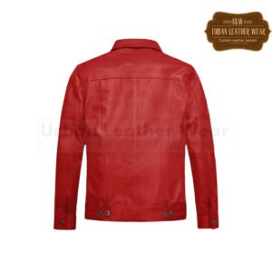Men Red Real Leather Trucker Jacket | Urban Leather Wear