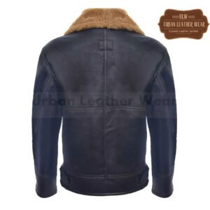 Men Shearling B3 RAF Aviator Dark Blue Leather Jacket | Urban Leather Wear