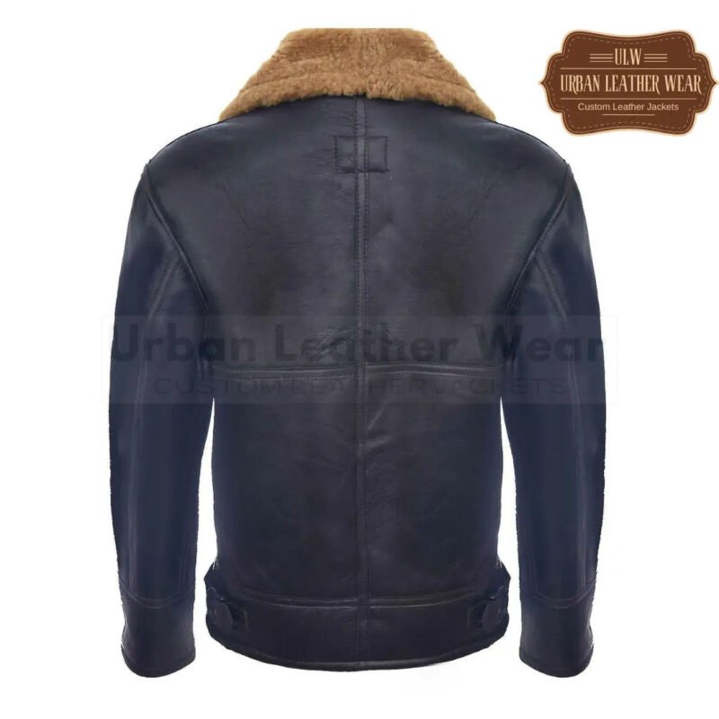 Men Shearling B3 RAF Aviator Dark Blue Leather Jacket | Urban Leather Wear