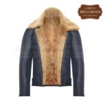 Men Shearling B3 RAF Aviator Dark Blue Leather Jacket | Urban Leather Wear