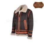 Men Shearling Flying Leather Jacket Brown Orange | Urban Leather Wear