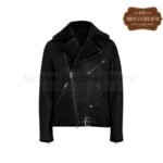Men Shearling Leather Jacket Black | Urban Leather Wear