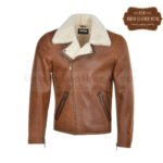 Men Shearling Leather Pilot Jacket Brown | Urban Leather Wear